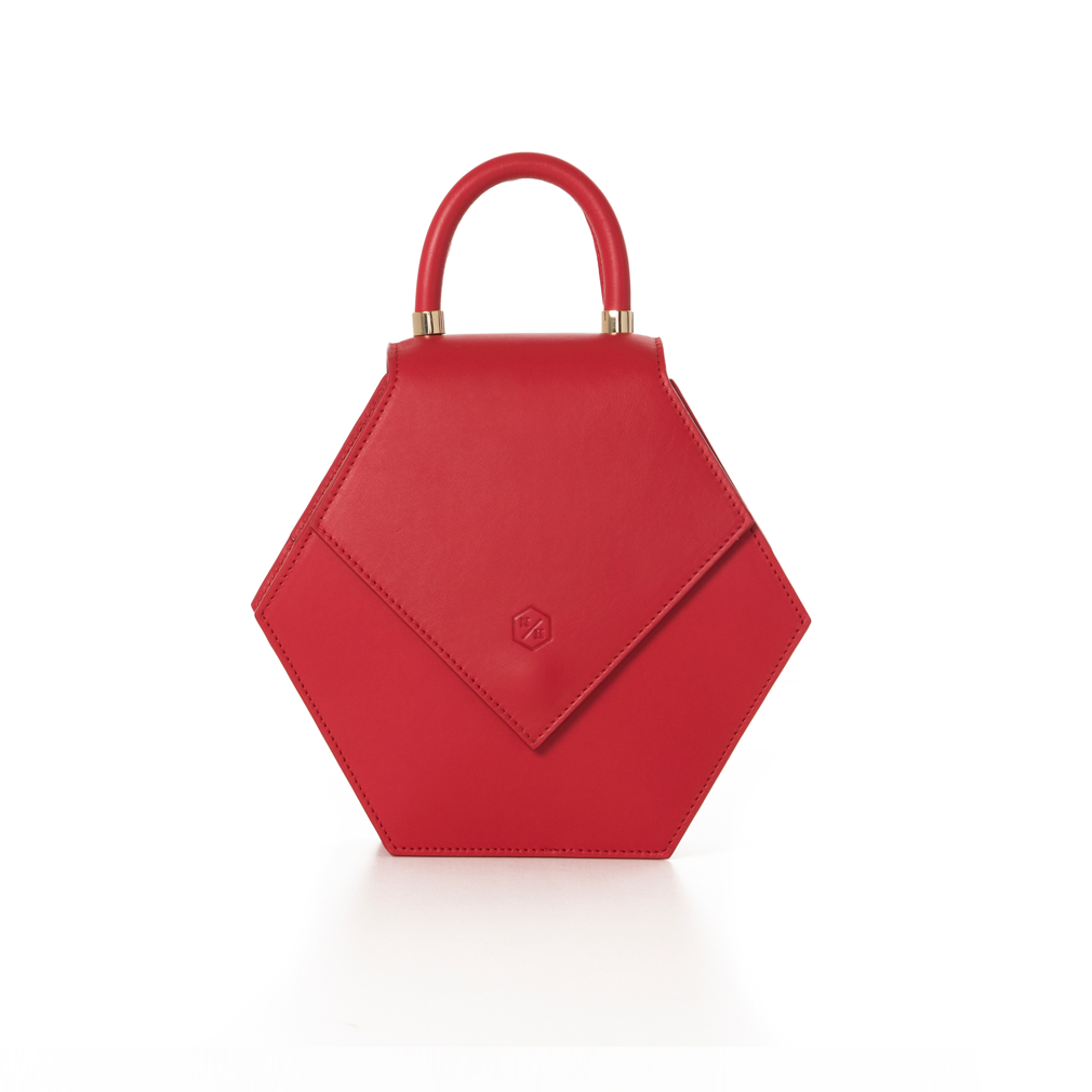 Audrey Handbag: Designer Satchel, Blue Leather/Yellow Stitch